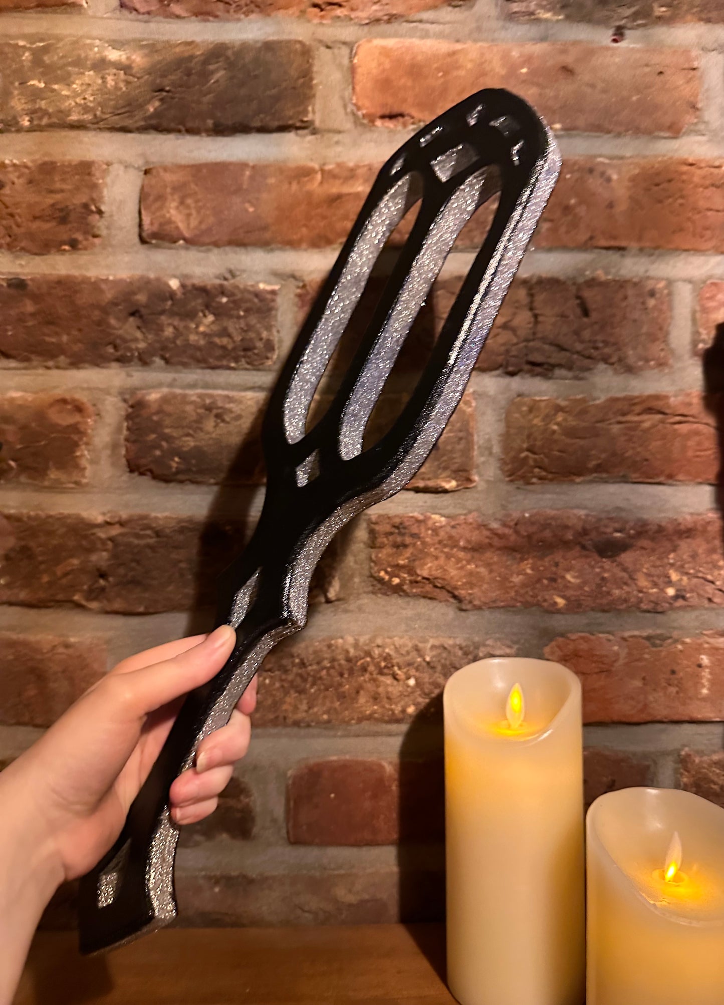 Black - Silver glitter Gothic Cathedral Paddle – Handcrafted Hardwood Impact Toy for BDSM Play