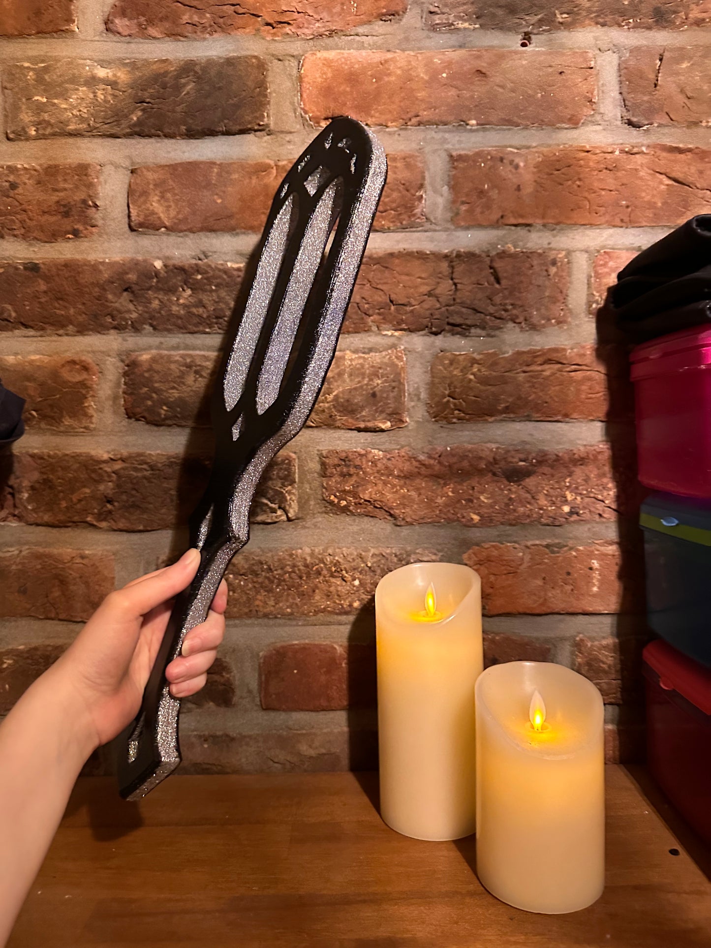 Black - Silver glitter Gothic Cathedral Paddle – Handcrafted Hardwood Impact Toy for BDSM Play