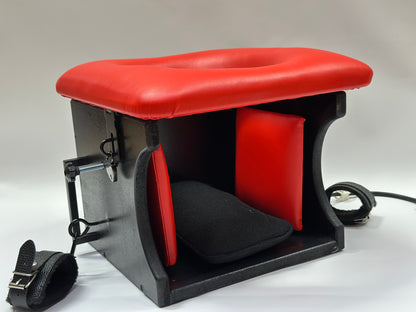 Adjustable smotherbox queening chair for BDSM sensory deprivation

Padded smotherbox queening chair in white for restraint play

Black smotherbox queening chair with adjustable ventilation

Pink smotherbox queening chair for solo or partner sensory play