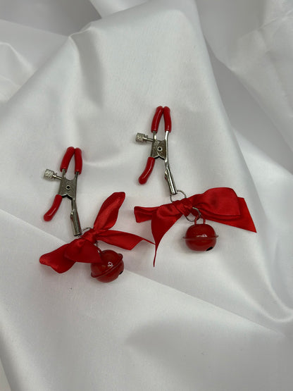 Adjustable clamps for nipple play with jingling bells