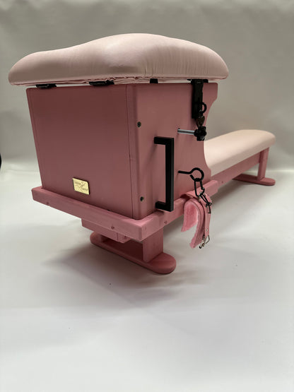 Adjustable smotherbox queening chair + bench for BDSM sensory deprivation

Padded smotherbox queening chair with integrated bench in white

Black smotherbox queening chair + bench with adjustable ventilation

Pink smotherbox queening chair + bench for solo or partner sensory play