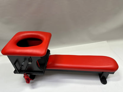 Adjustable smotherbox queening chair + bench for BDSM sensory deprivation

Padded smotherbox queening chair with integrated bench in white

Black smotherbox queening chair + bench with adjustable ventilation

Pink smotherbox queening chair + bench for solo or partner sensory play