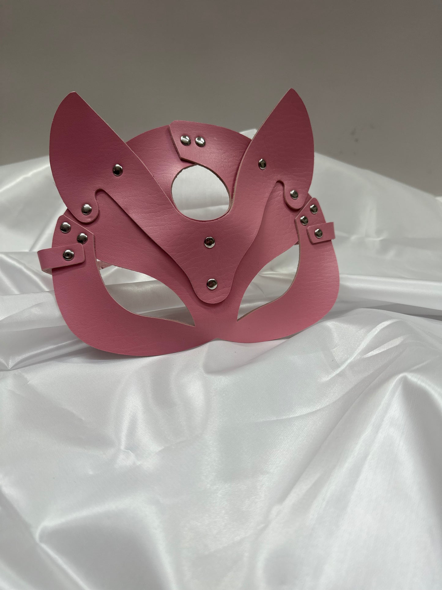 Pink Handmade Faux Leather Cat Mask – Mysterious, Elegant & Playful