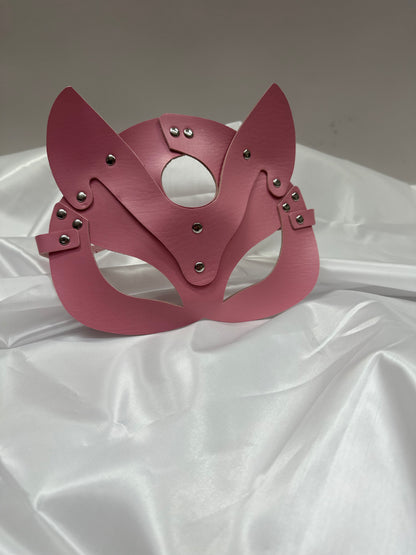Handmade faux leather cat mask in black, red, and pink – cosplay, costume & roleplay accessory