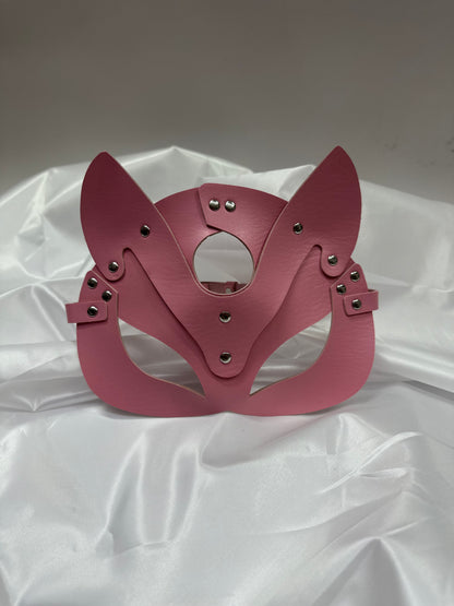 Handmade faux leather cat mask in black, red, and pink – cosplay, costume & roleplay accessory
