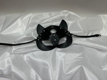 Handmade faux leather cat mask in black, red, and pink – cosplay, costume & roleplay accessory