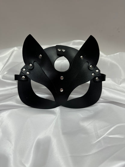 Handmade faux leather cat mask in black, red, and pink – cosplay, costume & roleplay accessory