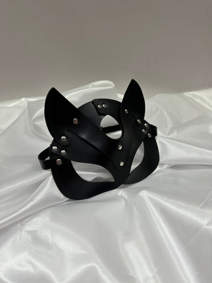 Handmade faux leather cat mask in black, red, and pink – cosplay, costume & roleplay accessory