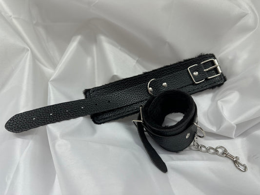 Purple soft faux leather handcuffs with adjustable buckle closure and sturdy metal hardware, perfect for BDSM, roleplay, and cosplay.
