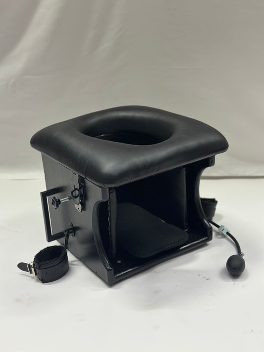 Black Smotherbox Queening Chair – Adjustable Sensory Deprivation BDSM Furniture