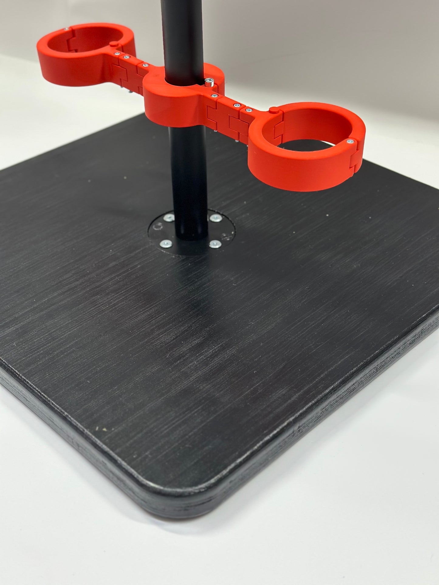 Black One Bar Prison Restraint Pole – Modular BDSM Positioning System with Hardwood Base