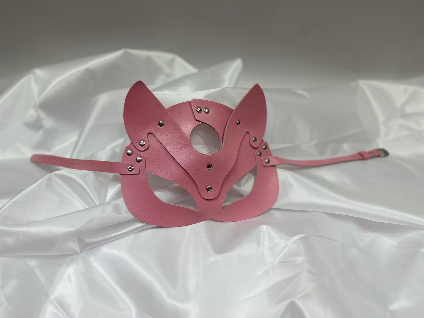 Pink Handmade Faux Leather Cat Mask – Mysterious, Elegant & Playful