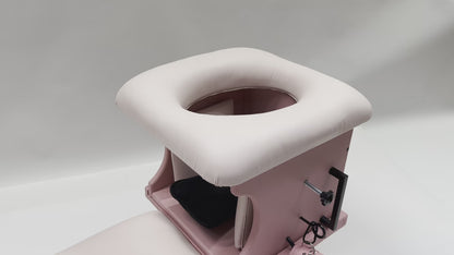 Adjustable smotherbox queening chair + bench for BDSM sensory deprivation

Padded smotherbox queening chair with integrated bench in white

Black smotherbox queening chair + bench with adjustable ventilation

Pink smotherbox queening chair + bench for solo or partner sensory play