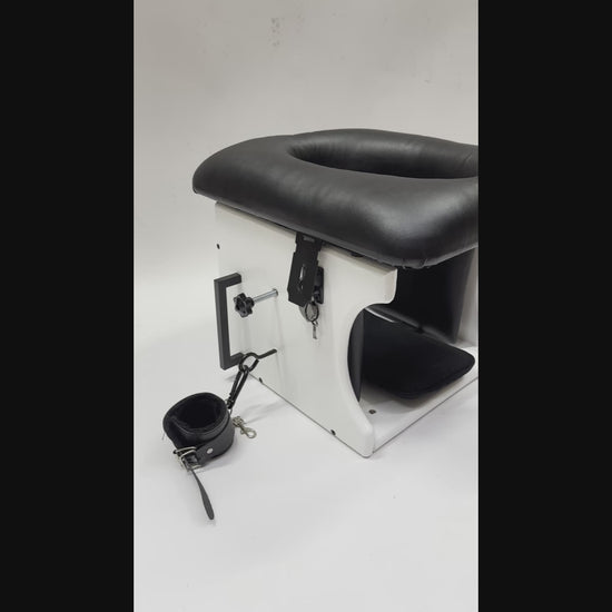 Intense Smotherbox Queening Chair with cushioned seat and sturdy wooden frame for sensory and BDSM play – discreet packaging included